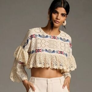 Anthropologie Ruffle lace Shrug M/L NWT